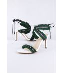 LMS tobillo encaje tacones con tiras de flecos verde