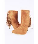 Lovemystyle Brown Suede Ankle Boots With Fringe Back Detail
