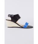 Lovemystyle Cork Wedge Sandals With Black And Blue Strap