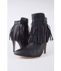 LMS Black High Heel Zip Up Ankle Boot With Fringe Detail