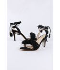 Lovemystyle frange Pom Pom sandale talons en noir