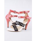 Lovemystyle Red, Black And White Studded High Heels