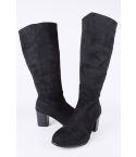 LMS Black Suede Block Heel Knee High Boot