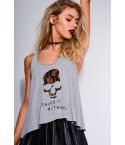 PUNKYFISH gris Crop Top avec découpe dentelle Skull