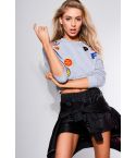 Punkyfish Long Sleeved Cropped Grey Jumper With Badges