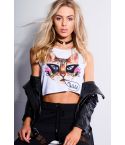 Punky Fish Meowww Cat Print Cropped Vest Top