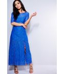 Lovemystyle Backless Blue Midi Lace Dress With Leg Split - SAMPLE