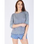 SHN marineblauw Top met franje Hem en terug Split