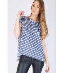 SHN överdimensionerade blå och vit Stripe T-Shirt med 'Kaffe' Slogan