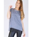 SHN oversize blu e bianco Stripe t-shirt con lo Slogan «Caffè»