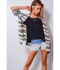 SHN Knitted Longline Blue And White Stripe Cardigan