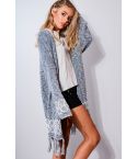 SHN Longline Blue And White Knitted Cardigan With Tassels