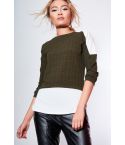 Stil London Khaki abstrakte Shirt Pullover mit Schulter-Detail
