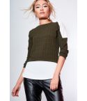 Style London Khaki abstrakt skjorta Jumper med axeln detalj