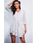 Style London White Floral Tiered Shirt Dress With Tie Waist