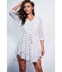 Stijl Londen witte bloemen doorverbonden Shirt-jurk met taille band