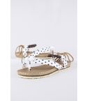 Lovemystyle White Polka Dot Flat Sandal With Bead Detail