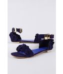 LMS Purple Suede Flat Floral Detail Sandal With Ankle Strap
