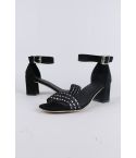 Lovemystyle Black Block Heel Sandal With Silver Weave Design