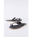 LMS Black Patent Flat Sandal With Gem Detail And Heart Toe Post