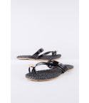 LMS Black Patent platte sandaal met Gem Detail en hart teen Post