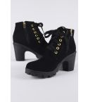 Lovemystyle gamuza negro tacón botas con Hardware de oro