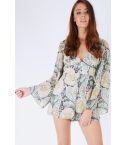 WYLDR Paisley Printed V-Neck Playsuit With Long Sleeves