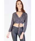 WYLDR marine imprimé à manches longues Wrap Crop Top