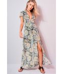 WYLDR Paisley imprimé V Neck robe Maxi avec Split Front