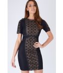 WYLDR Nude Bodycon Dress With black Lace Overlay