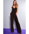 Wyldr utsvängda ben metalliska Jumpsuit med slips bälte