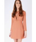 WYLDR Burnt Orange A-Line Dress With V-Neck Tie Front