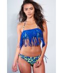 LMS sin tirantes leopardo imprimir Bikini con detalle de flecos azul