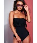 LMS noir maillot de bain sans bretelles avec Cut Out et Fringe en détail