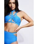 LMS azul Multi correa Bikini de talle alto con detalle de hebilla