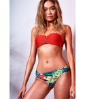 LMS Bikini rojo sin tirantes con fondos impresos y detalle de la cadena