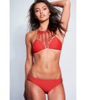 LMS Red Halter Neck Bikini With Crochet Detail