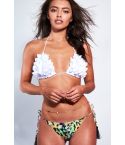 LMS White Frill Cup Bikini With Tie Side Printed Bottoms