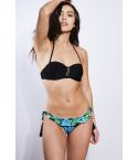 LMS Black Chain Detail Bikini With Frill Waist Printed Bottoms