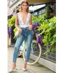 Lovemystyle effilochés de taille cheville Grazer Jeans en milieu lavage bleu