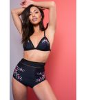 Conjunto de Bikini de talle alto negro de LMS con malla y detalle Floral