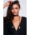 Lovemystyle Black Suede Wrap Choker With Metal Coin Ends