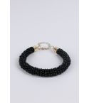 Lovemystyle Black Beaded Bracelet With Gold Clasp