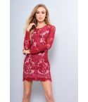Lovemystyle Red Lace Long Sleeve Dress With Lace Up Front 