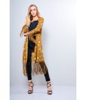 LMS senape gialla Kimono con stampa floreale con orlo nappa