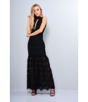 Lovemystyle Crochet Maxi Dress With Choker Collar In Black