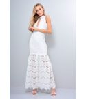 Lovemystyle blanc au Crochet Maxi robe avec Collier Tour de cou