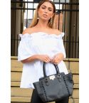 Lovemystyle Black Faux Leather Tote Bag with Studs