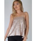 Lovemystyle rosa lentejuelas oro Cami chaleco Top con tirantes delgados