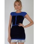 LMS Blue Velvet And Mesh Panelled Dress With Sequin Trim
